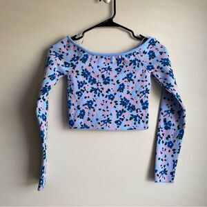 Zara Floral Print Long Sleeve Knit Crop Top